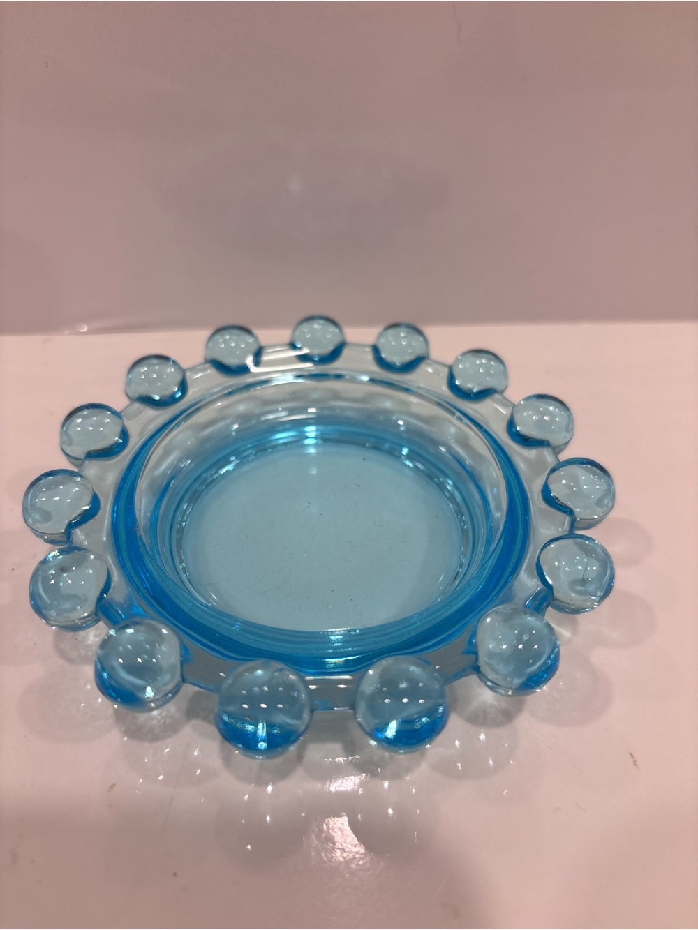 Blue Hobnail Glass Trinket Dish/candle holder vintage